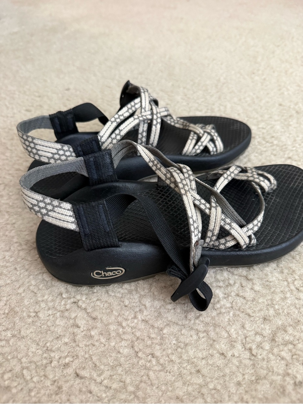 Chaco Black Sandals with Gray Patterned Straps
